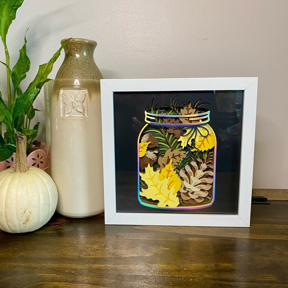 3D Autumn Fall Jar Shadowbox